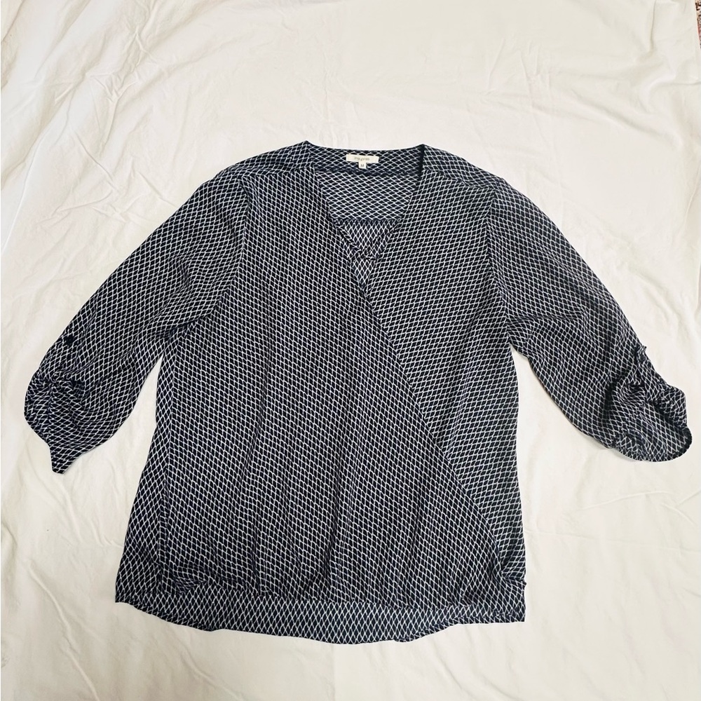 Maurices Navy and White Geometric Blouse